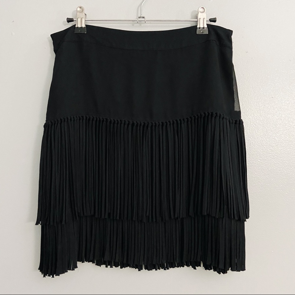 DKNY Black Layered Fringe Mini Skirt - 4